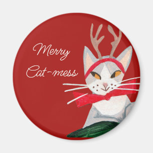 Cute retro cat - mess red Christmas Magnet