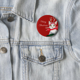 Cute retro cat red Christmas  6 Cm Round Badge