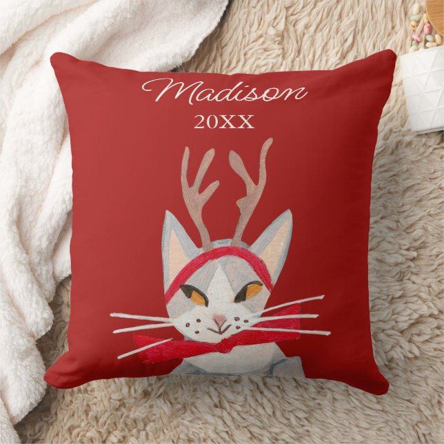 Cute retro cat red Christmas  Cushion (Blanket)