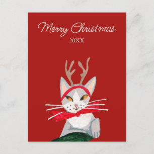 Cute retro cat red Christmas Holiday Postcard