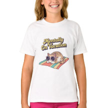 Cute Retro Cat Vacation Mood Girls T-Shirt