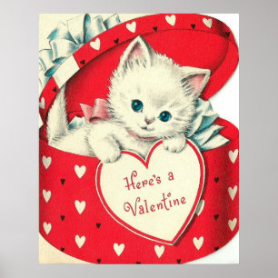 Cute retro cat Valentine Holiday poster