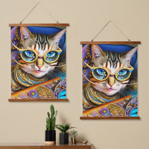 Cute Retro Cat Wearing Glasses Hanging Tapestry