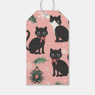 Cute Retro Cats on Pink Christmas Gift Tags