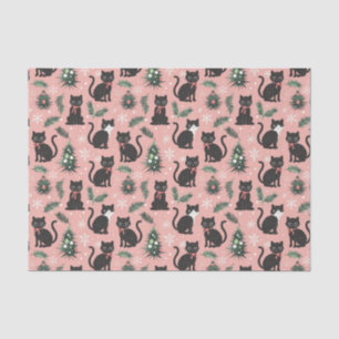 Cute Retro Cats on Pink Christmas Tissue Paper