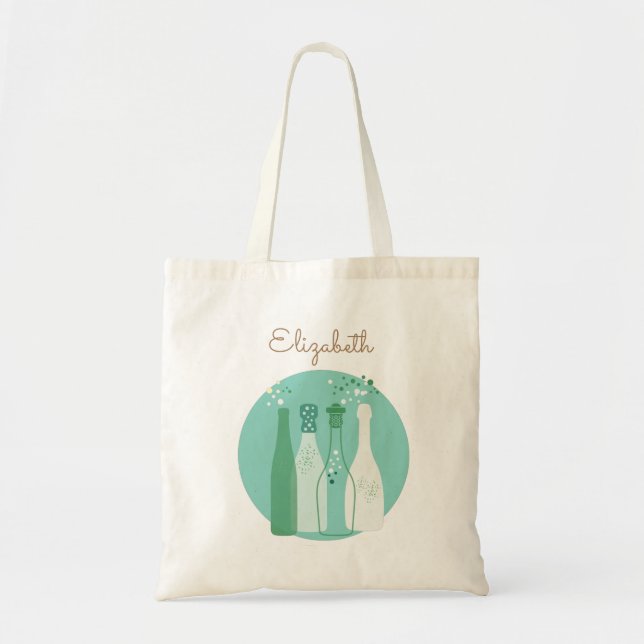 Cute Retro Champagne Bubbles Personalised Tote Bag (Front)