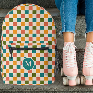 Cute Retro Chequerboard Monogram Multicolored Printed Backpack