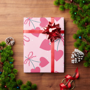 Cute Retro Cherry Heart Valentine Seamless Pattern Wrapping Paper