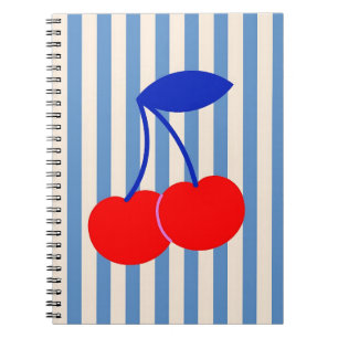 Cute Retro Cherry Striped Notebook