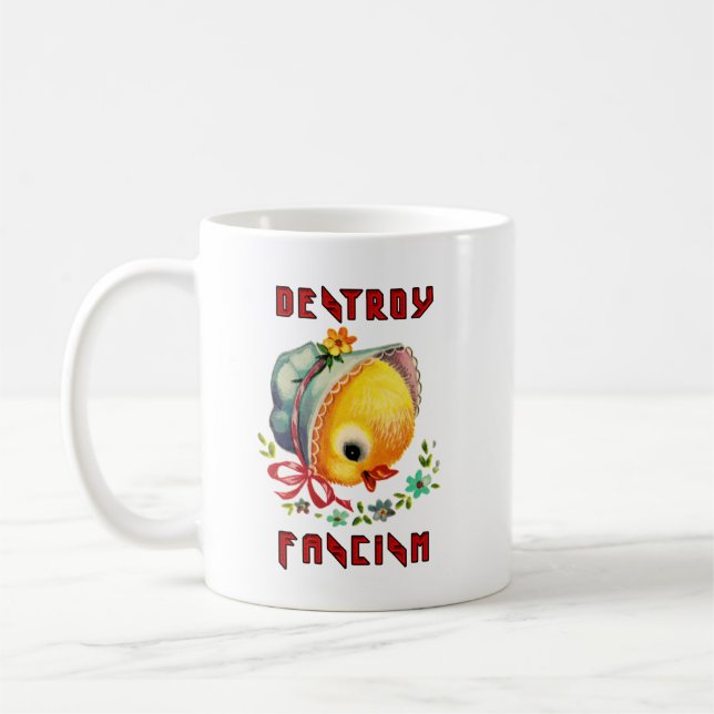 Cute Retro Chick - Destroy Fascism Coffee Mug (Left)