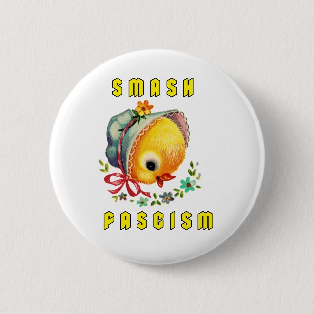 Cute Retro Chick - Smash Fascism 6 Cm Round Badge (Front)