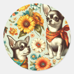 Cute Retro Chihuahua Illustration Classic Round Sticker