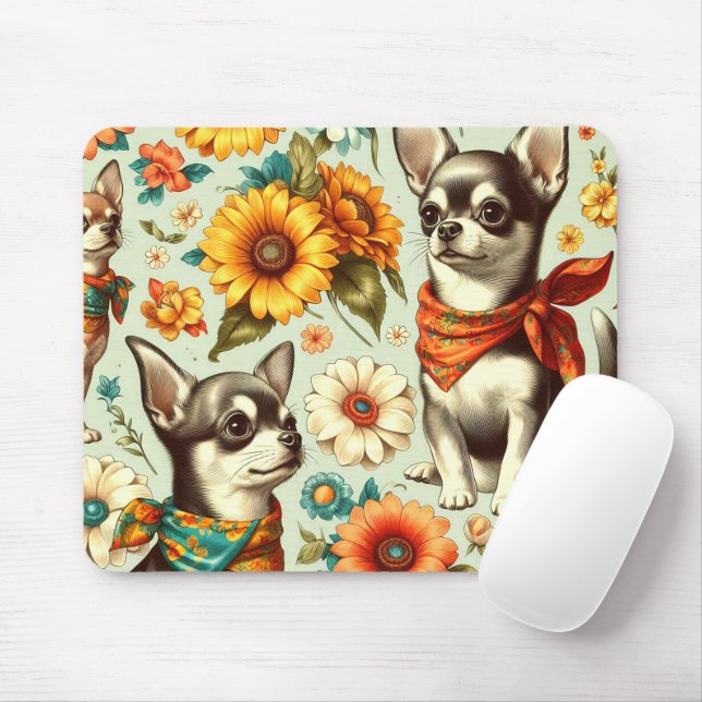 Cute Retro Chihuahua Illustration Mouse Mat (With Mouse)