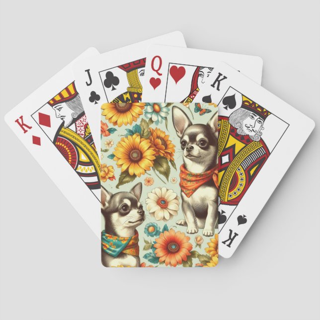 Cute Retro Chihuahua Illustration Playing Cards (Back)