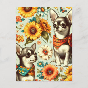 Cute Retro Chihuahua Illustration Postcard