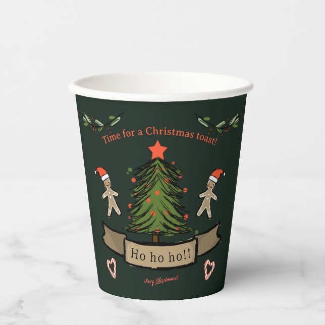 Cute Retro Christmas dinner illustrated  Paper Cups (Front)
