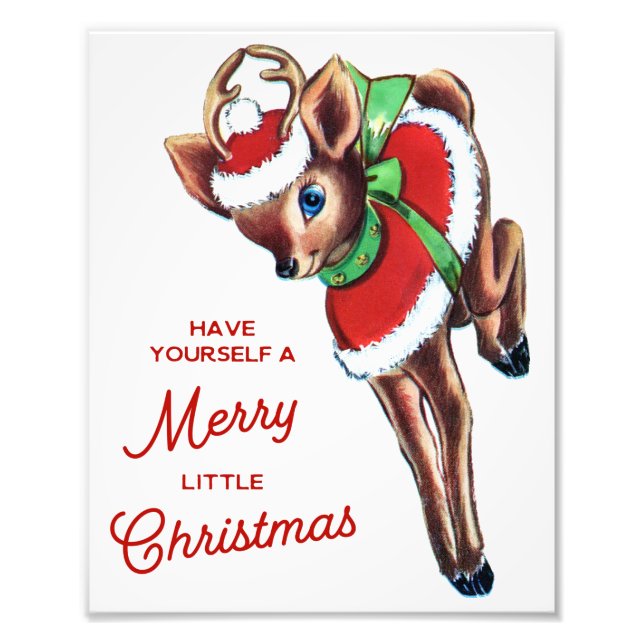 Cute Retro Christmas Leaping Reindeer Wall Art (Front)