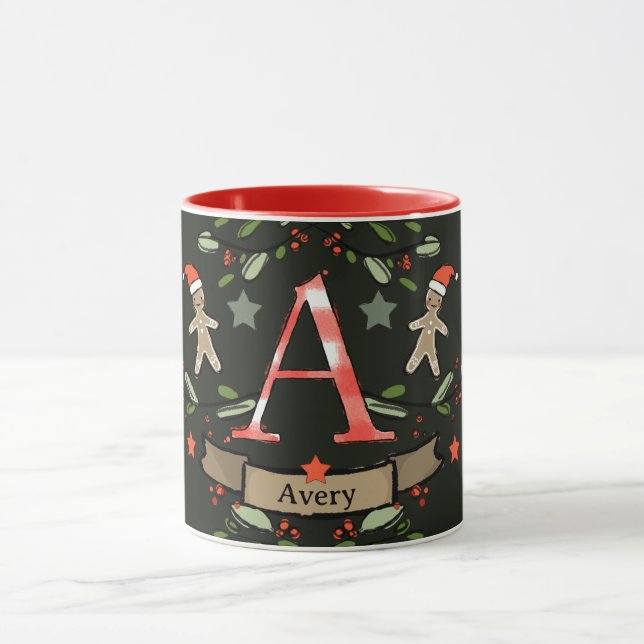Cute Retro Christmas Monogram "A" with name  Mug (Center)