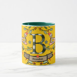Cute Retro Christmas Monogram "B" with name  Mug