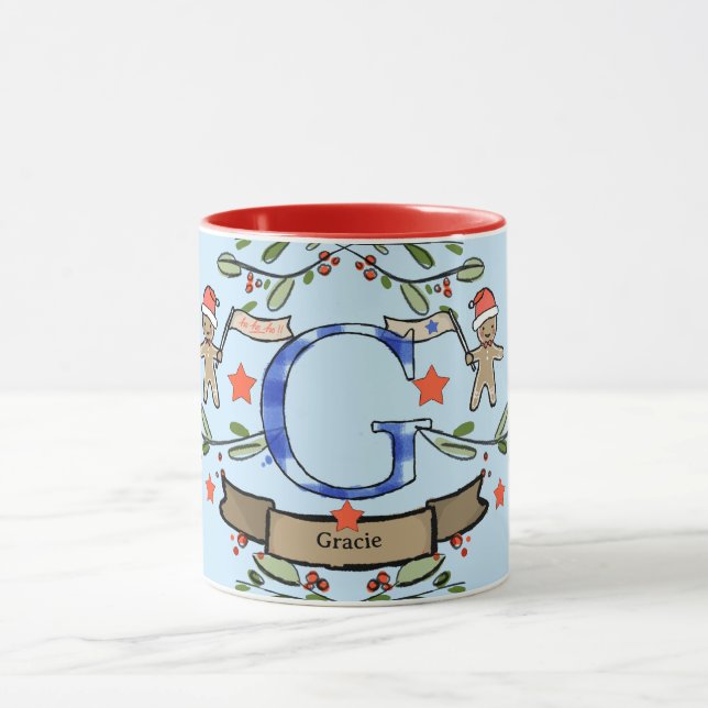 Cute Retro Christmas Monogram "G" with name  Mug (Center)