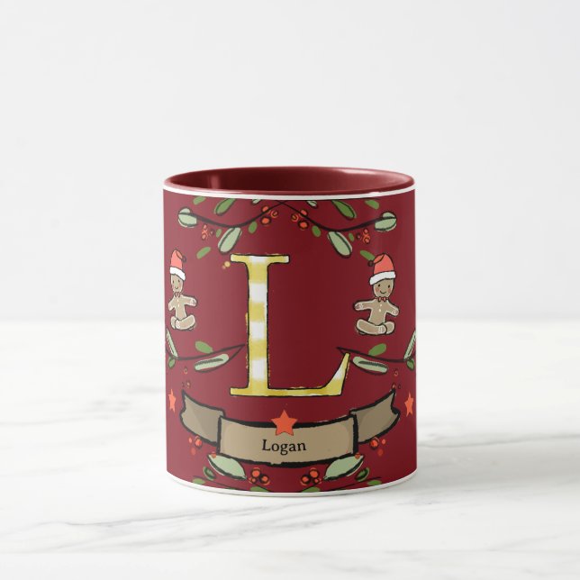 Cute Retro Christmas Monogram "L" with name  Mug (Center)