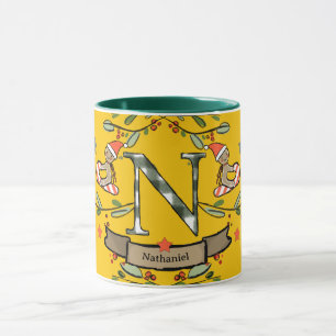 Cute Retro Christmas Monogram "N" with name  Mug