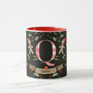 Cute Retro Christmas Monogram "Q" with name  Mug