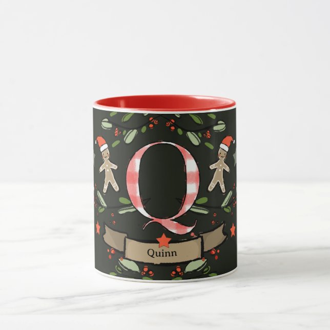 Cute Retro Christmas Monogram "Q" with name  Mug (Center)