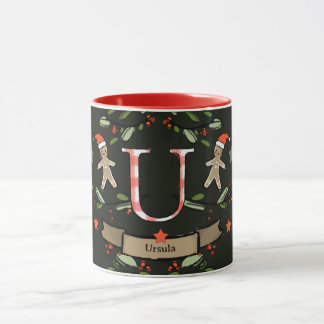 Cute Retro Christmas Monogram "U" with name Mug