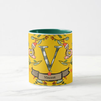 Cute Retro Christmas Monogram "V" with name Mug