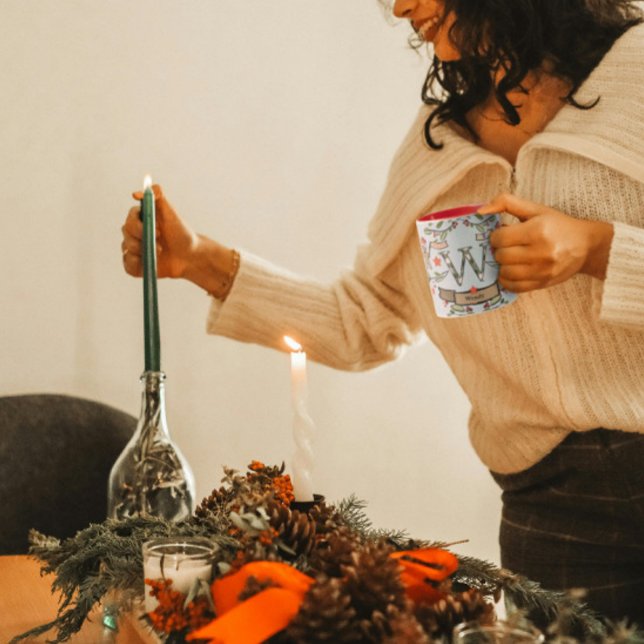 Cute Retro Christmas Monogram "W" with name  Mug (Creator Uploaded)