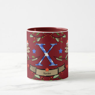 Cute Retro Christmas Monogram "X" with name Mug