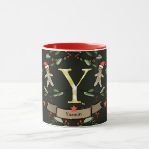 Cute Retro Christmas Monogram "Y" with name Mug