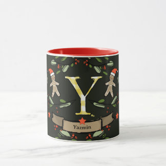Cute Retro Christmas Monogram "Y" with name Mug