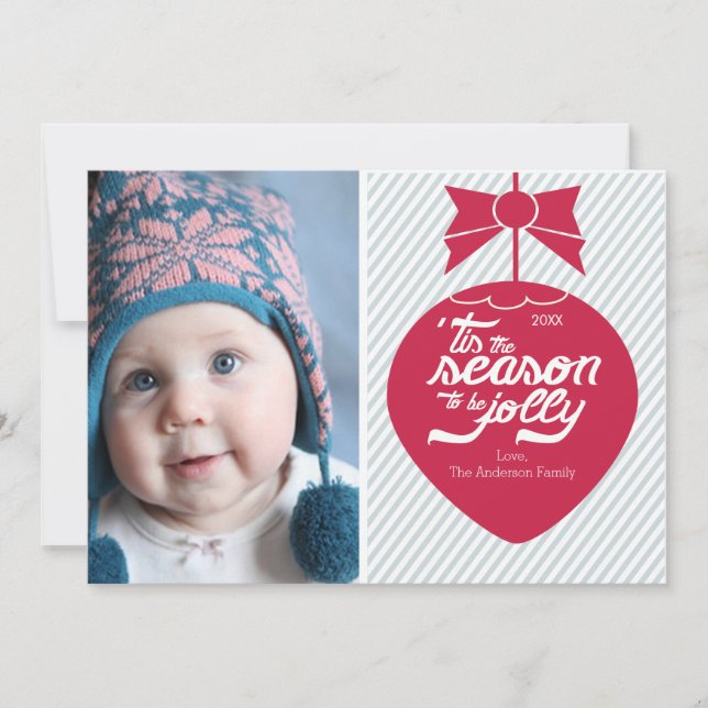 Cute Retro Christmas Ornament Photo Card (Front)