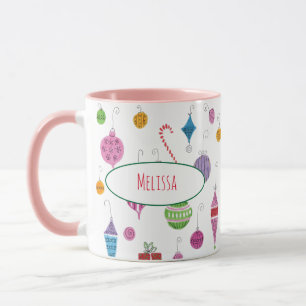 Cute Retro Christmas Ornaments Personalised Mug