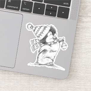 Cute Retro Christmas Penguin with Hat and Scarf