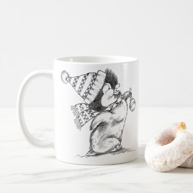 Cute Retro Christmas Penguin with Hat and Scarf Coffee Mug (With Donut)