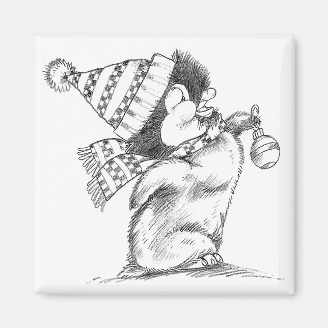 Cute Retro Christmas Penguin with Hat and Scarf Magnet (Front)