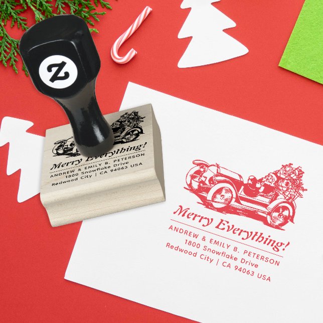 Cute Retro Christmas Santa Car Return Addresss  Rubber Stamp (Creator Uploaded)