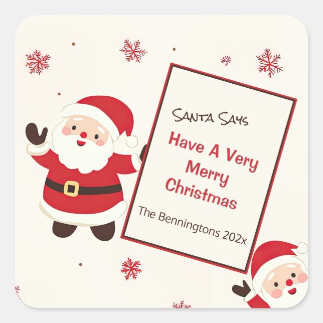 Cute Retro Christmas Santa Square Sticker (Front)