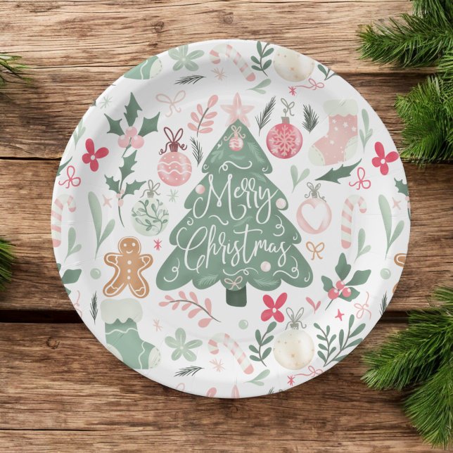 Cute retro Christmas things Illustration Pattern Paper Plate (Cute retro Christmas things Illustration Pattern Paper Plates)