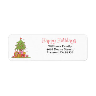  Cute Retro Christmas Tree Return Address
