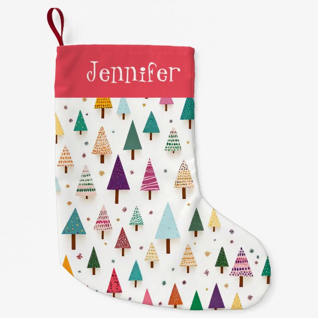 Cute Retro Christmas Trees Christmas Stocking (Front)