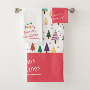 Cute Retro Christmas Trees Towel Set