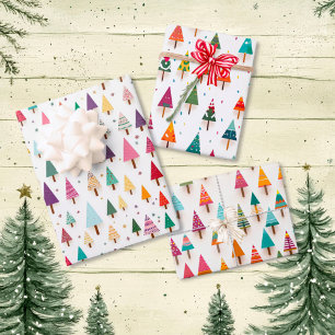 Cute Retro Christmas Trees Wrapping Paper