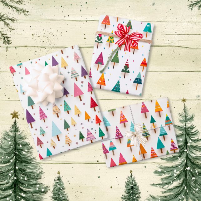 Cute Retro Christmas Trees Wrapping Paper (Cute Retro Christmas Trees Wrapping Paper Set of 3 sheets)
