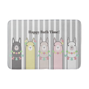 Cute Retro Colorful Llamas Bath Mat