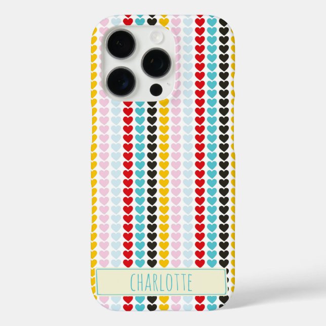 Cute Retro Colourful Hearts Pattern Personalised Case-Mate iPhone Case (Back)