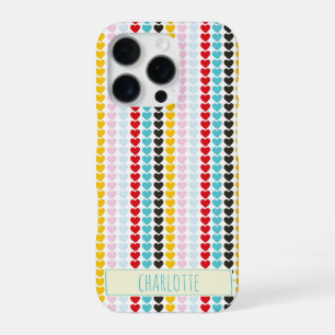 Cute Retro Colourful Hearts Pattern Personalised iPhone 16 Pro Case
